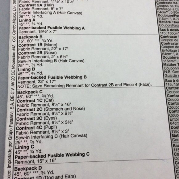 McCalls 5341 Animal Mini Kids Backpacks Pattern Uncut Monkey Lion Dog Kitty Cat - Picture 10 of 15